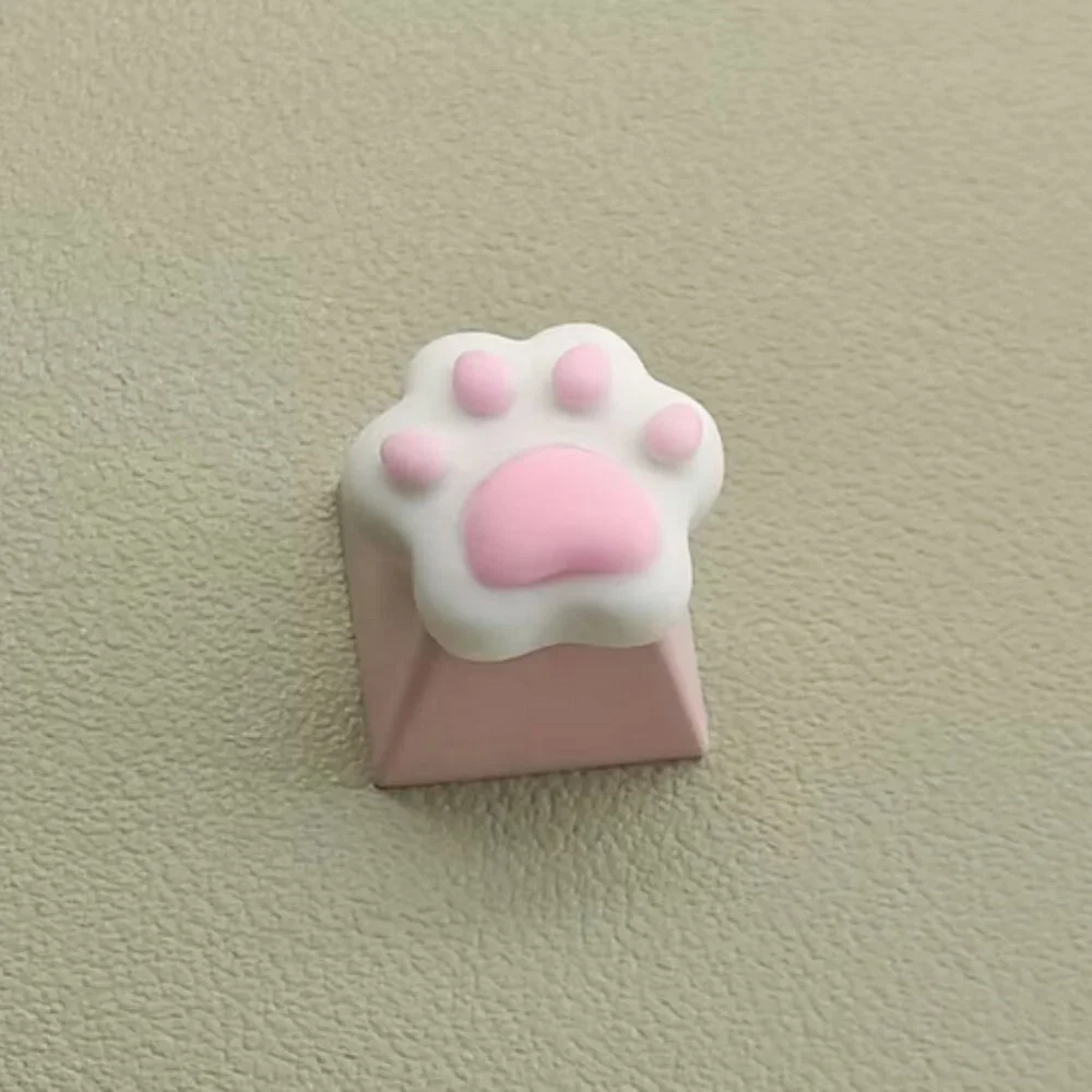 Cute Pink and White Kittypaw Artisan Keycap for OEM Mechanical Keyboard